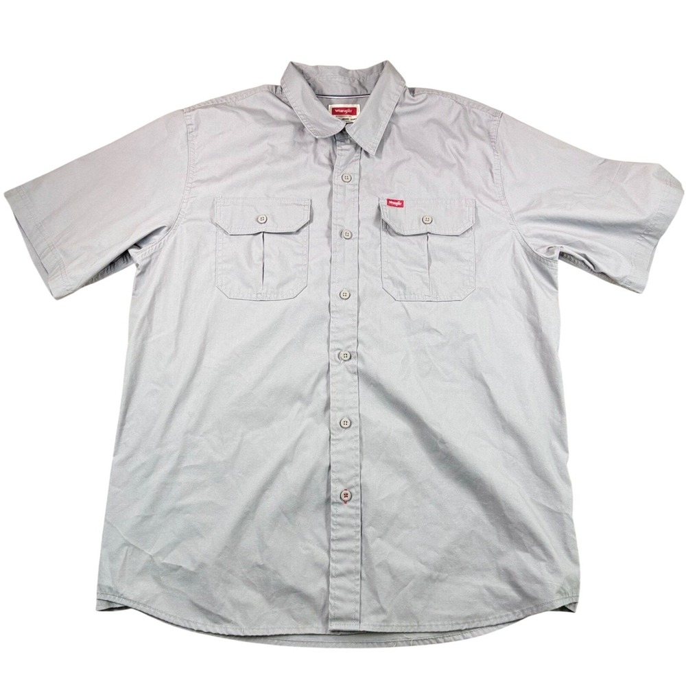 Wrangler Button Down Shirt Mens Large Gray Cotton Blend Workwear Casual